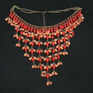 Erica Lyons Bittersweet Festoon Vibrant Red and Gold Cascading Fringe Necklace